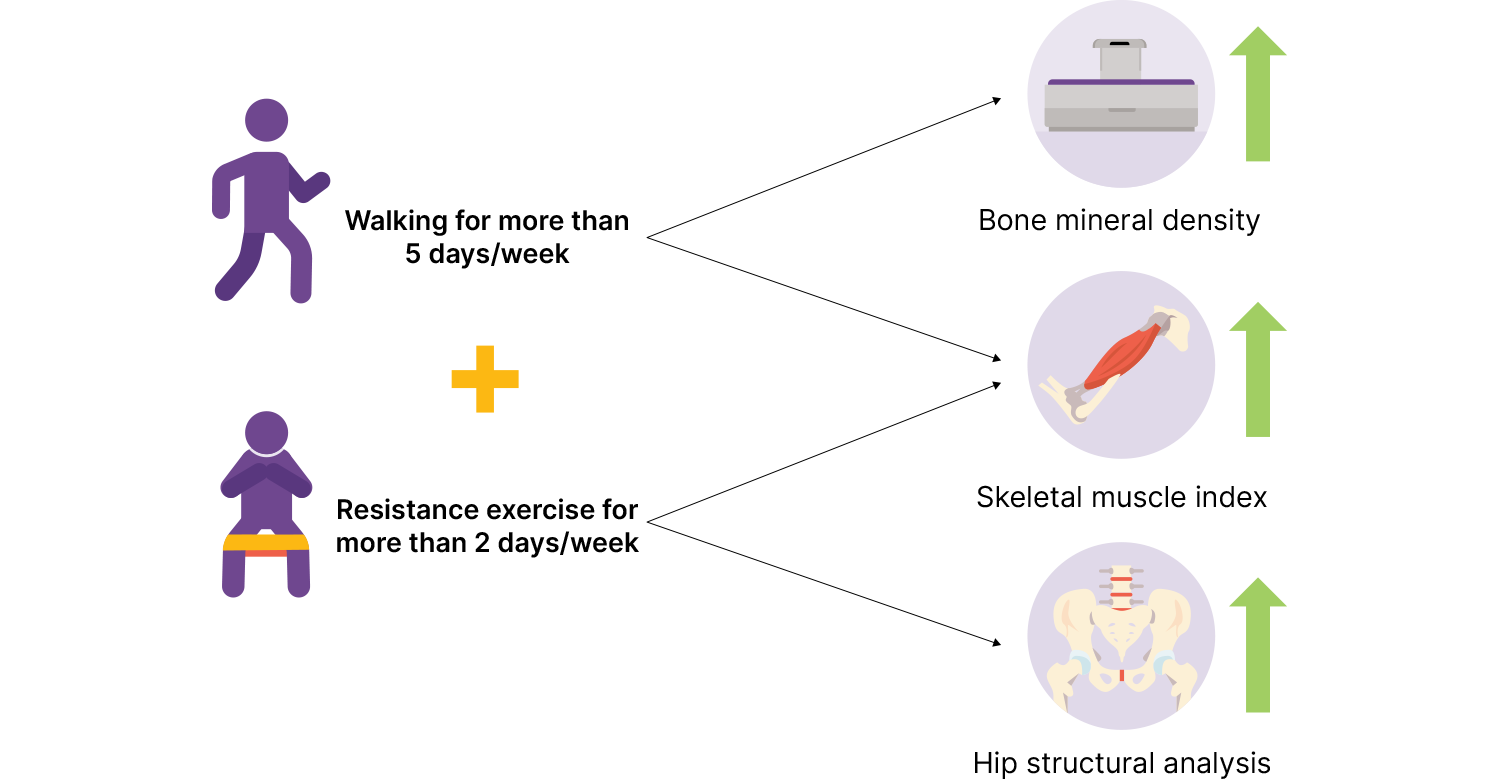 Walking and resistance exercise for bone and muscle maintenance in