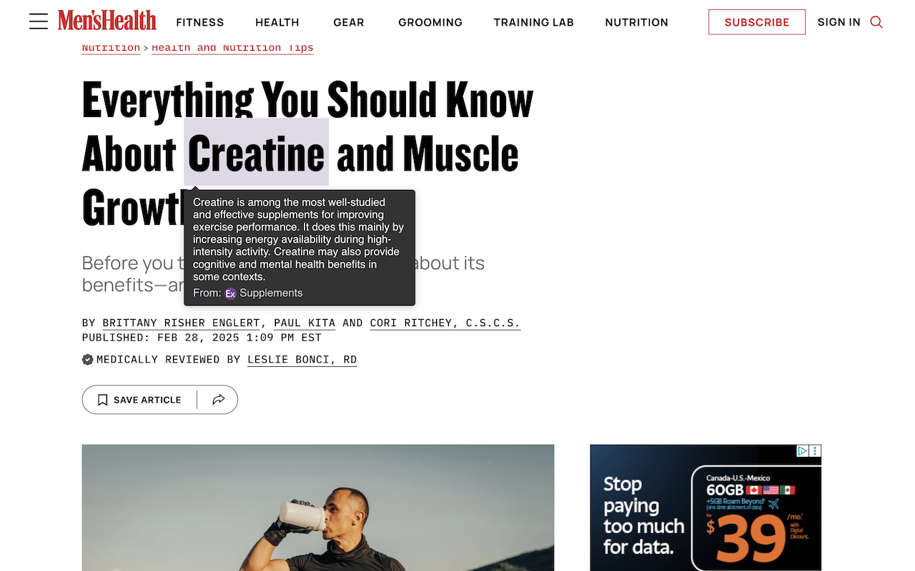 Examine Anywhere example for creatine