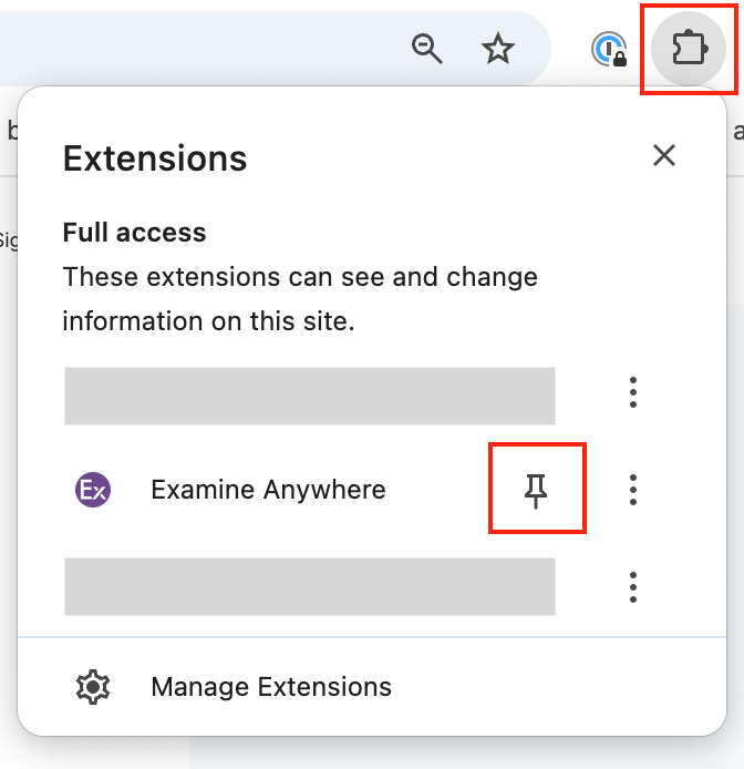 Screenshot showing Examine icon